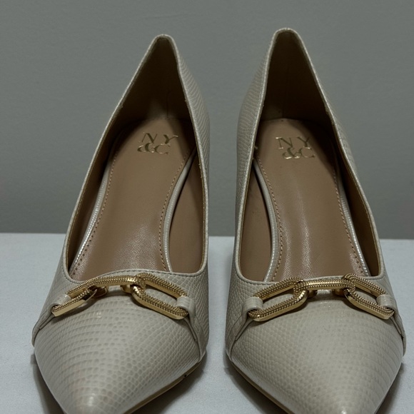New York & Company Pump Heel Katerina Croc Embossed Faux Leather Beige Gold 8,5 - Picture 4 of 7